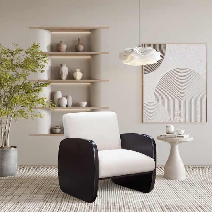 29" White And Black Linen Arm Chair - Fluent Trends Accent Chairs