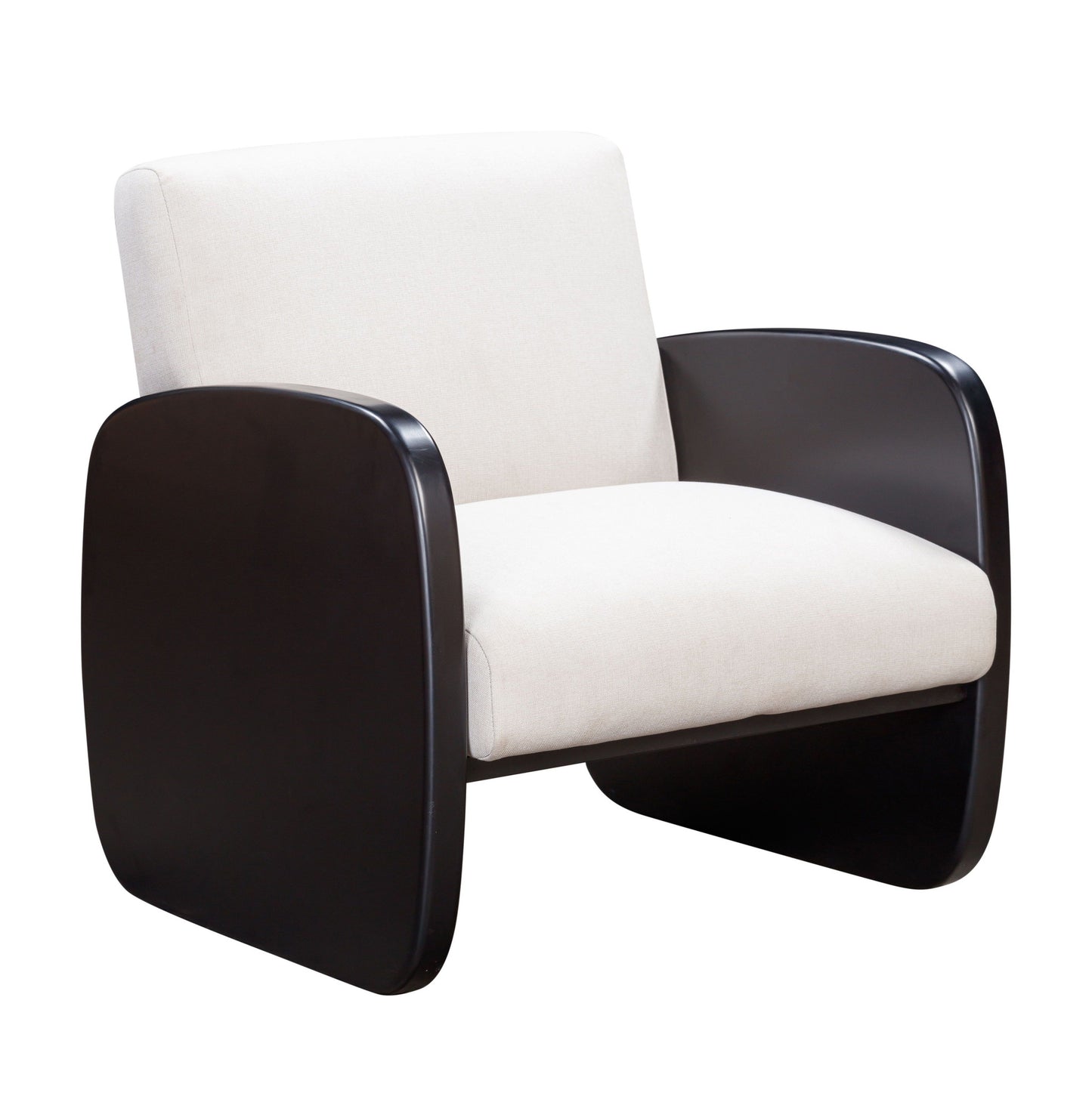 29" White And Black Linen And Wood Arm Chair