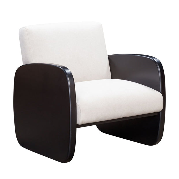 29" White And Black Linen Arm Chair - Fluent Trends Accent Chairs