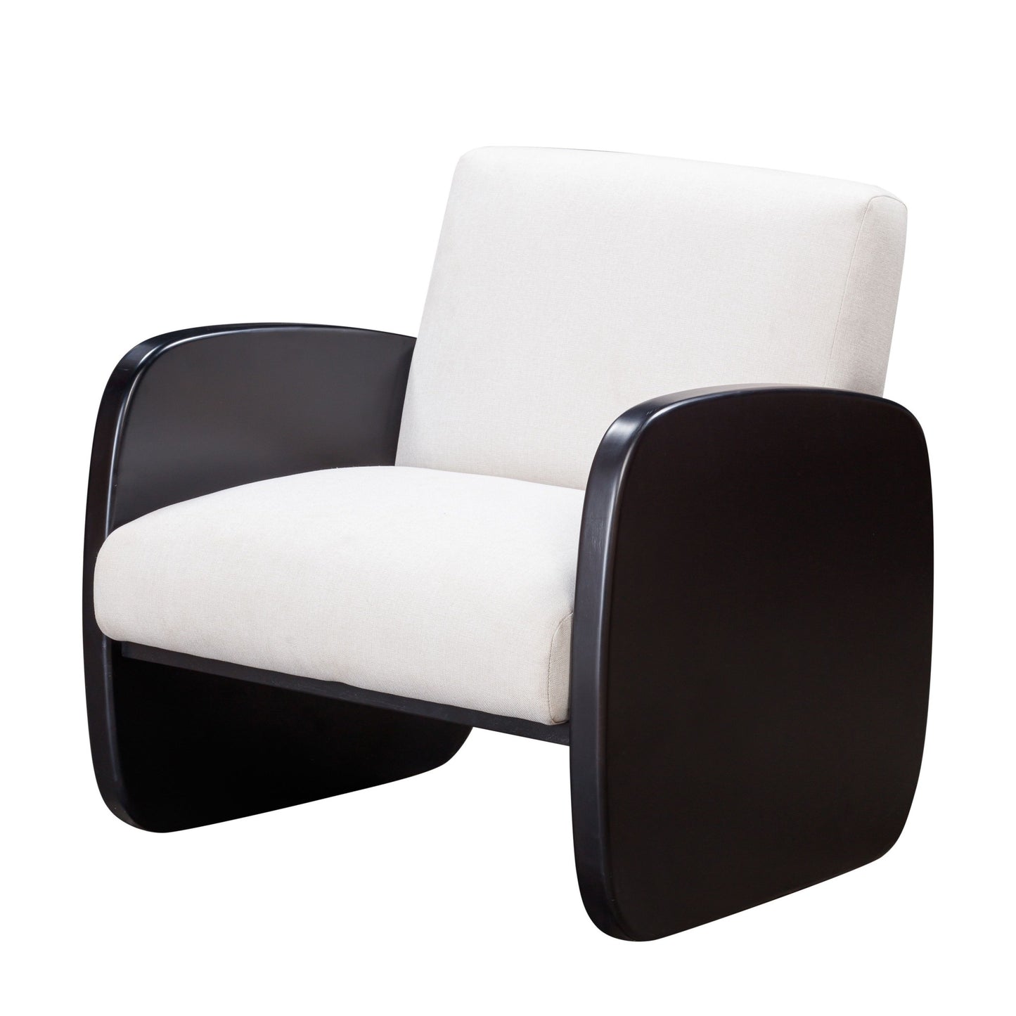 29" White And Black Linen And Wood Arm Chair