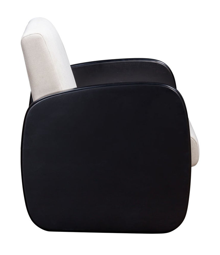 29" White And Black Linen Arm Chair - Fluent Trends Accent Chairs