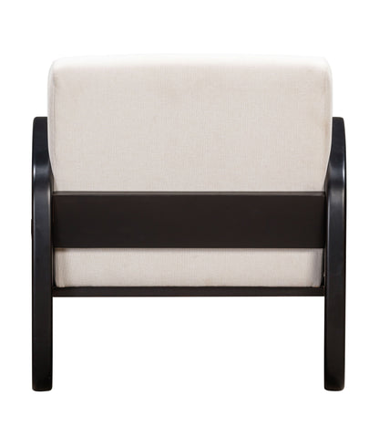 29" White And Black Linen And Wood Arm Chair