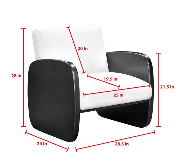 29" White And Black Linen Arm Chair - Fluent Trends Accent Chairs