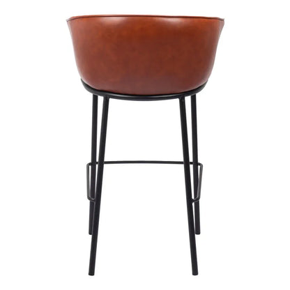 Rear angle of Kace bar stool highlighting low profile bucket design