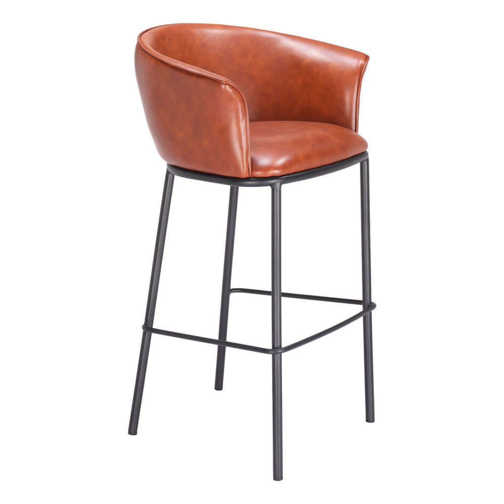 Kace Cognac Faux Leather Bar Stool - 30 Inch