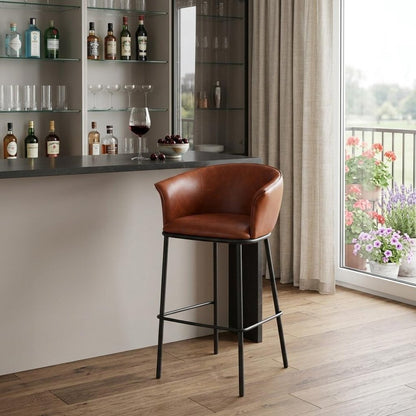 Kace Cognac Faux Leather Bar Stool - 30 Inch