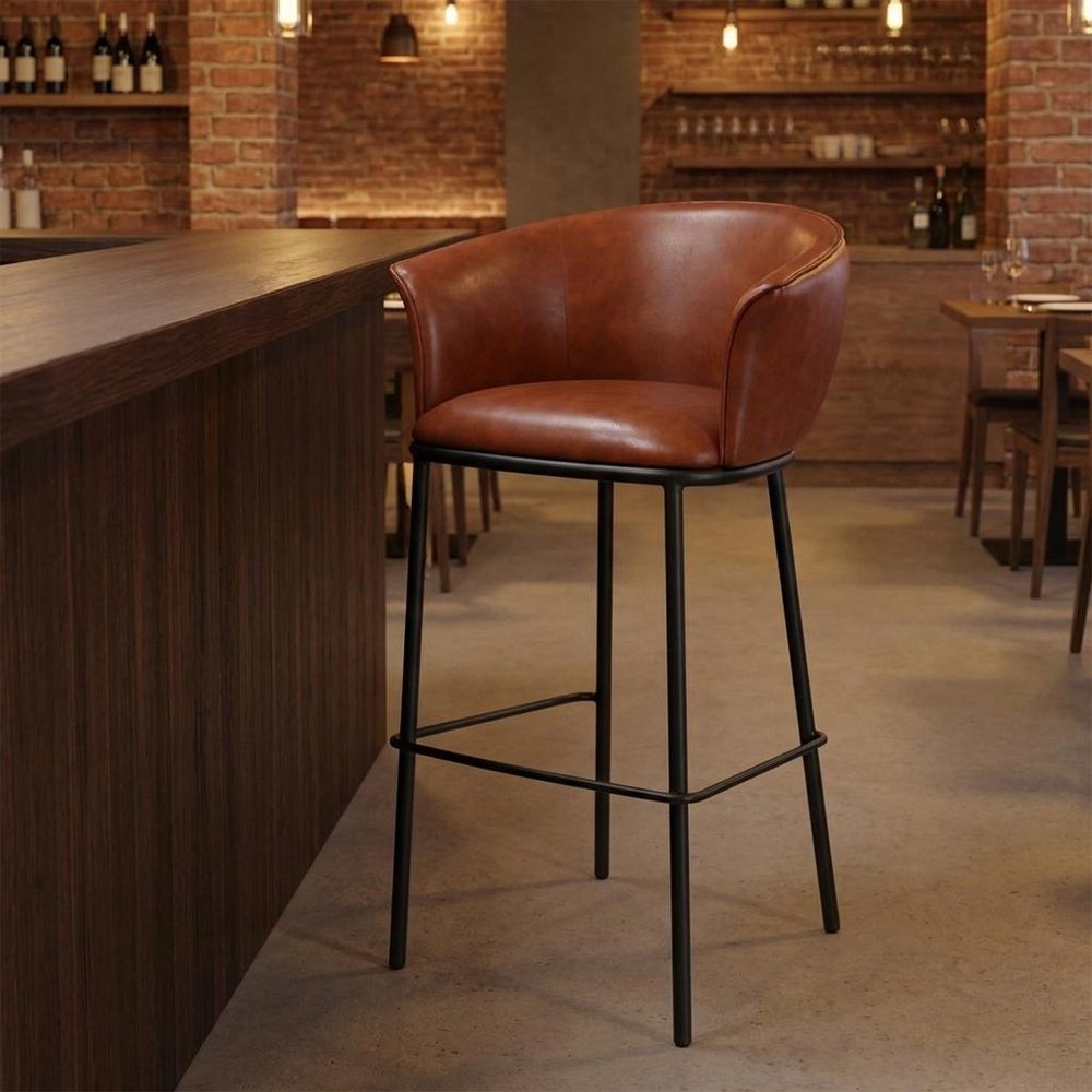 Kace Cognac Faux Leather Bar Stool - 30 Inch