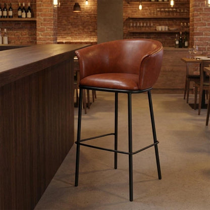 Kace Cognac Faux Leather Bar Stool - 30 Inch