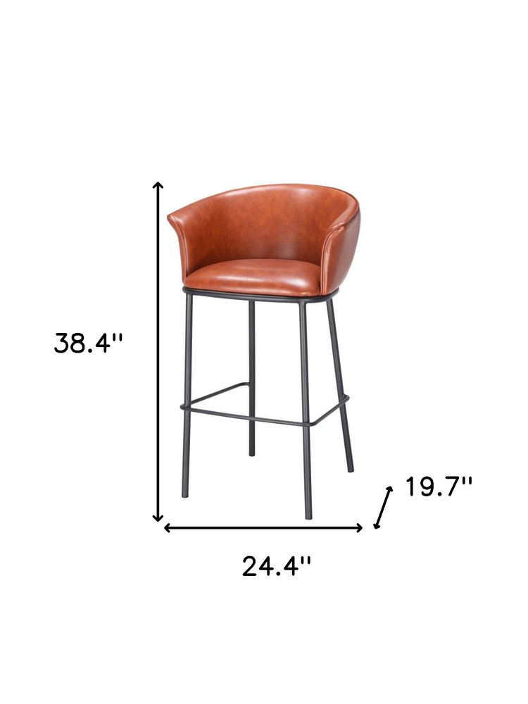 Kace Cognac Faux Leather Bar Stool - 30 Inch