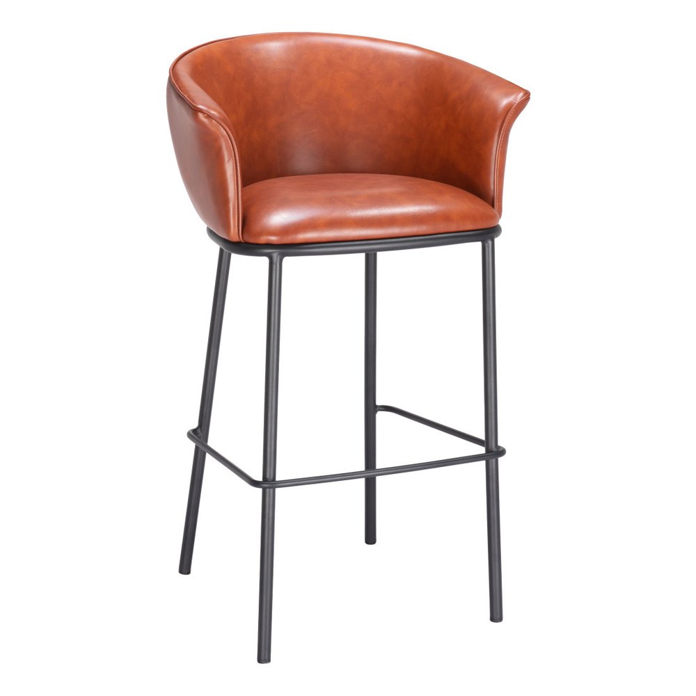 Kace Cognac Faux Leather Bar Stool - 30 Inch