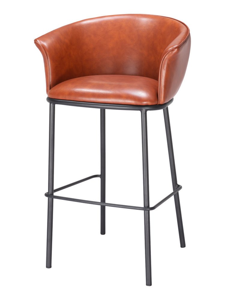Kace Cognac Faux Leather Bar Stool - 30 Inch