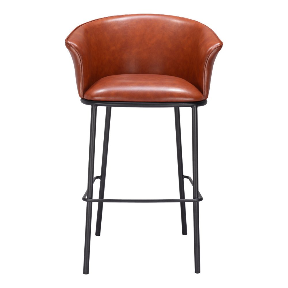 Kace Cognac Faux Leather Bar Stool - 30 Inch