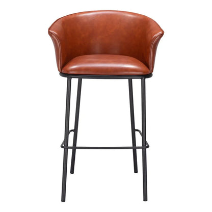 Left side profile of tan faux leather stool with integrated armrests