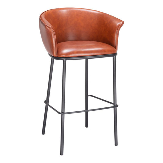 Kace Cognac Faux Leather Bar Stool - 30 Inch