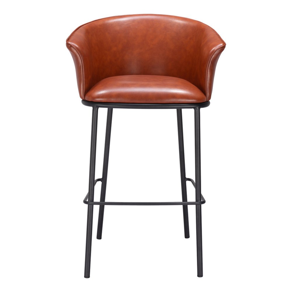 Kace Cognac Faux Leather Bar Stool - 30 Inch