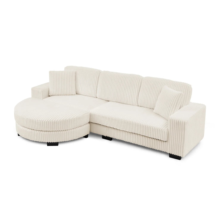 Modern Corduroy Tufted Sleeper Sectional Sofa - Modular L-Shape, Beige - Fluent Trends