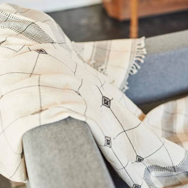 Mool Handwoven Artisanal King Size Organic Cotton Bedspread In Black & Off White - Fluent Trends