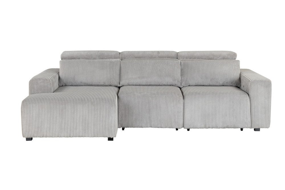 Light Gray Corduroy Sleeper L Shaped Sofa and Chaise Sectional