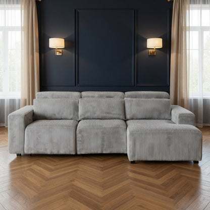 Light Gray Corduroy Sleeper L Shaped Sofa and Chaise Sectional