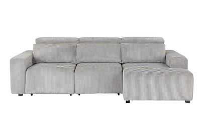 Light Gray Corduroy Sleeper L Shaped Sofa and Chaise Sectional