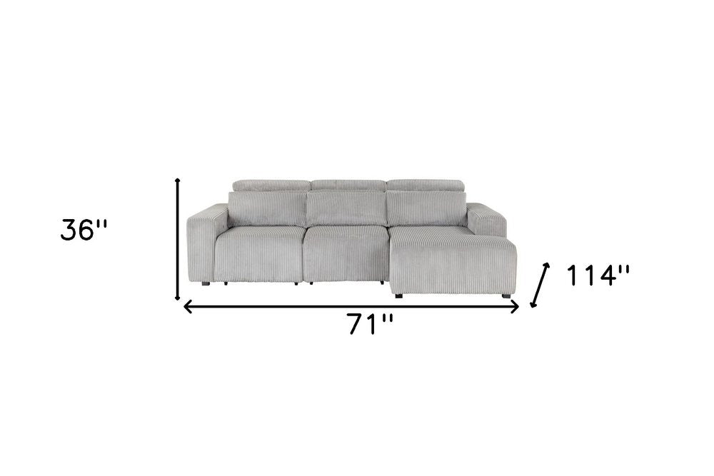 Light Gray Corduroy Sleeper L Shaped Sofa and Chaise Sectional