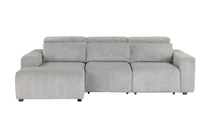 Light Gray Corduroy Sleeper L Shaped Sofa and Chaise Sectional