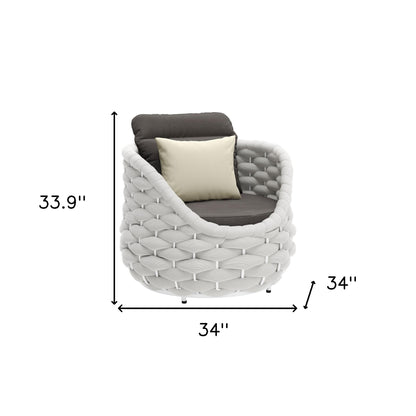 34" Gray And White Olefin Barrel Chair And Toss Pillow