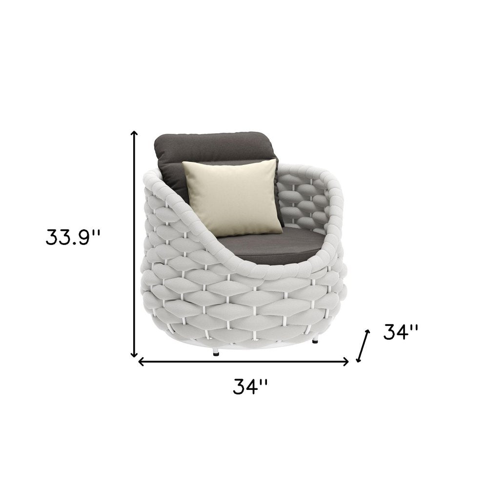 34" Gray And White Fabric Club Chair And Toss Pillow