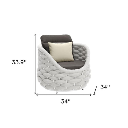 34" Gray And White Fabric Club Chair And Toss Pillow