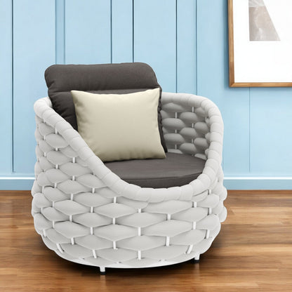 34" Gray And White Olefin Barrel Chair And Toss Pillow