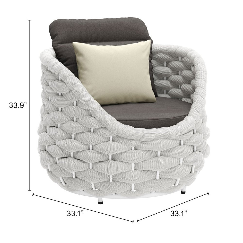 34" Gray And White Fabric Club Chair And Toss Pillow HomeRoots