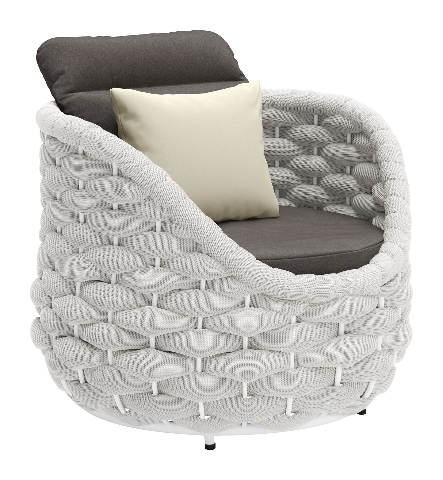 34" Gray And White Olefin Barrel Chair And Toss Pillow