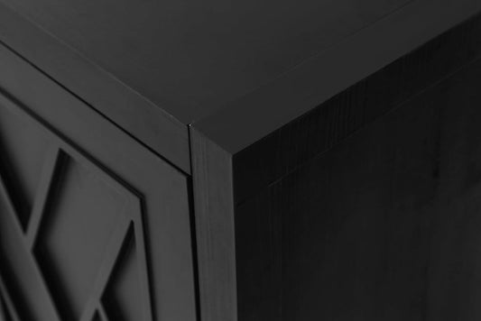 60" Black Distressed Sideboard | Modern 4-Door Buffet