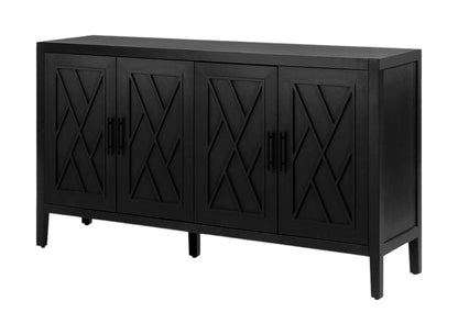 60" Black Distressed Sideboard | Modern 4-Door Buffet