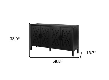 60" Black Distressed Sideboard | Modern 4-Door Buffet