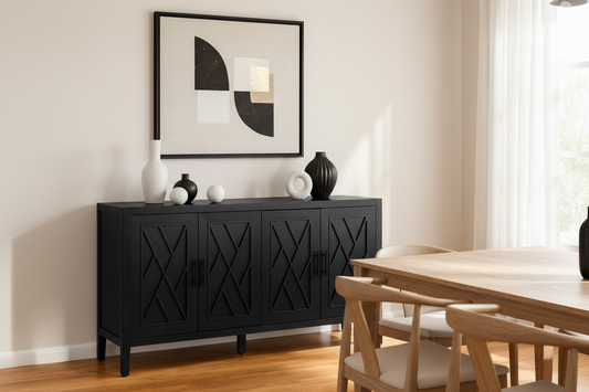 60" Black Distressed Sideboard with Four Doors