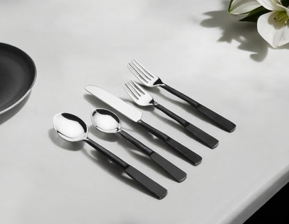 Matte Black Stainless Steel Twenty Piece Hand Forged Flatware Set