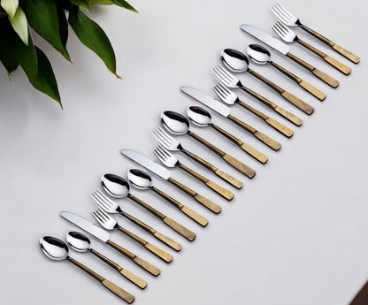 Matte Gold Stainless Steel Twenty Piece Hand Forged Flatware Set