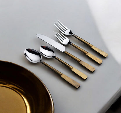 Matte Gold Stainless Steel Twenty Piece Hand Forged Flatware Set