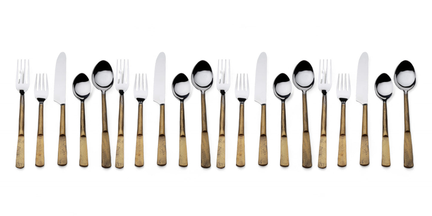 Matte Gold Stainless Steel Twenty Piece Hand Forged Flatware Set