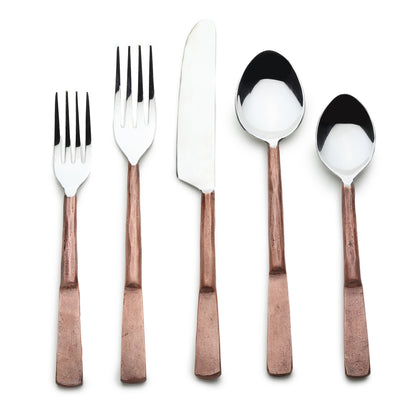 Matte Copper Stainless Steel Five Piece Hand Forged Place Setting