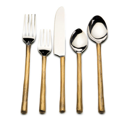 Matte Gold Stainless Steel Twenty Piece Hand Forged Flatware Set