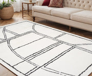 Ivory & Black Geometric Area Rug - 5' x 7' Stain Resistant Polypropylene - Fluent Trends Area Rugs