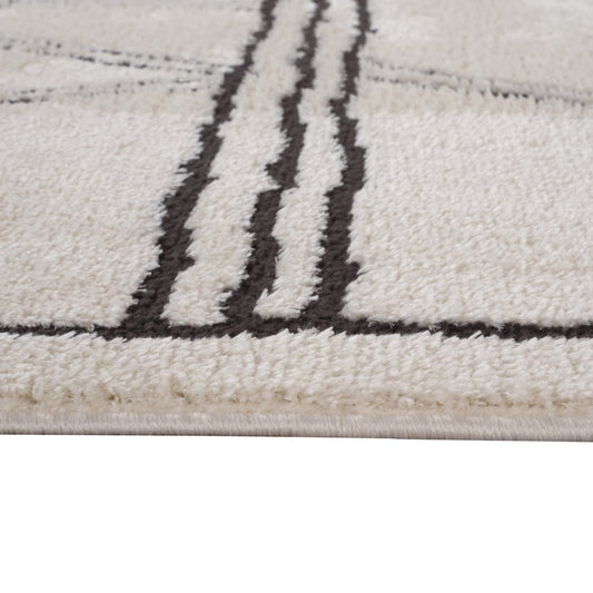 Ivory & Black Geometric Area Rug - 5' x 7' Stain Resistant Polypropylene