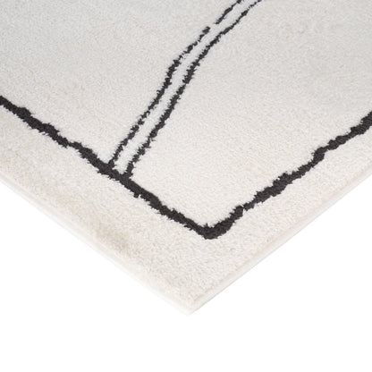 Ivory & Black Geometric Area Rug - 5' x 7' Stain Resistant Polypropylene