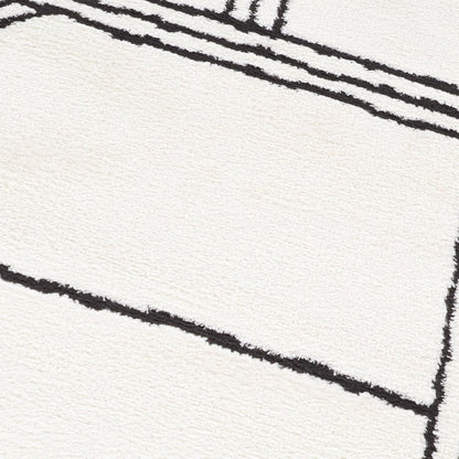 Ivory & Black Geometric Area Rug - 5' x 7' Stain Resistant Polypropylene