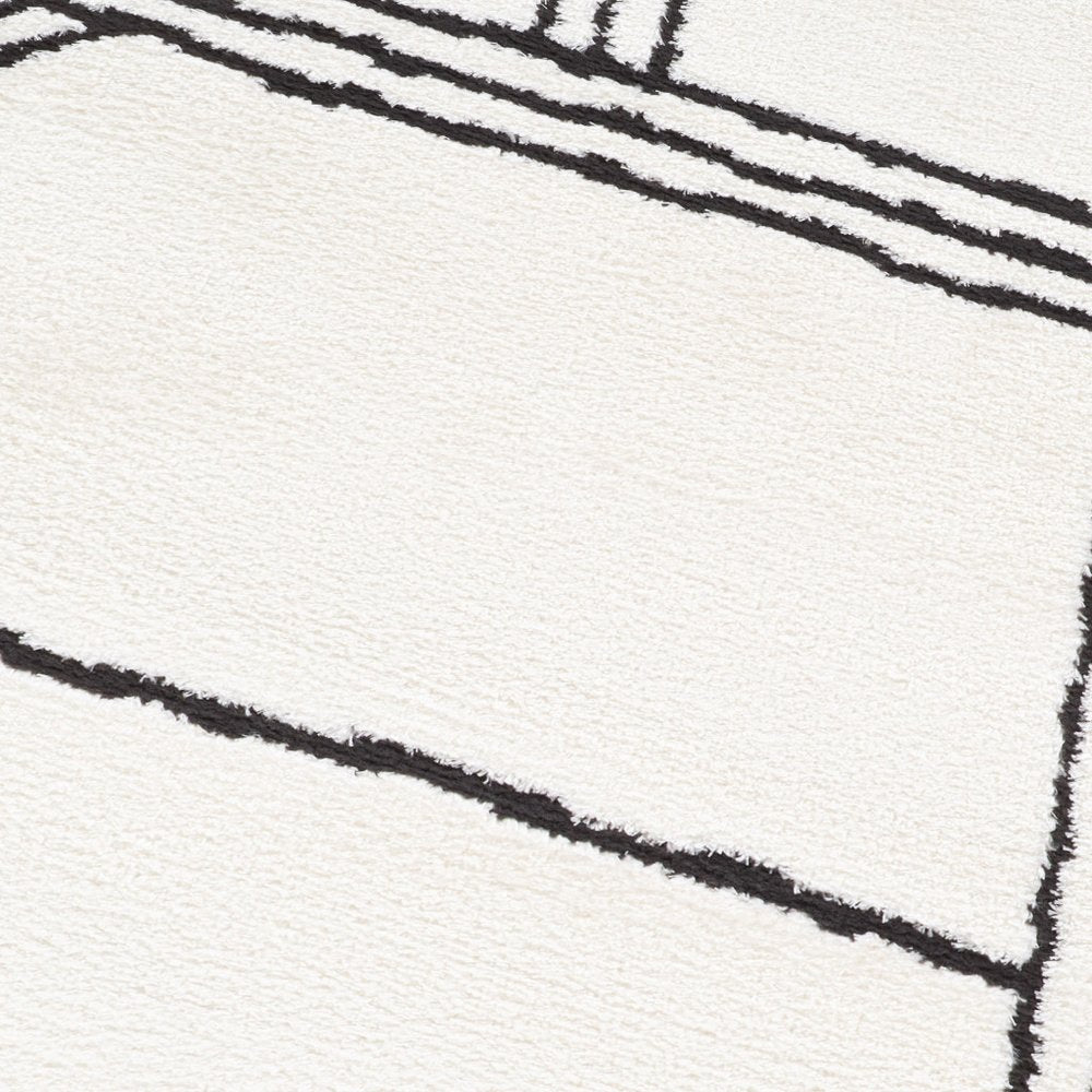 Ivory & Black Geometric Area Rug - 5' x 7' Stain Resistant Polypropylene