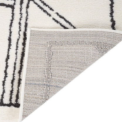 Ivory & Black Geometric Area Rug - 5' x 7' Stain Resistant Polypropylene