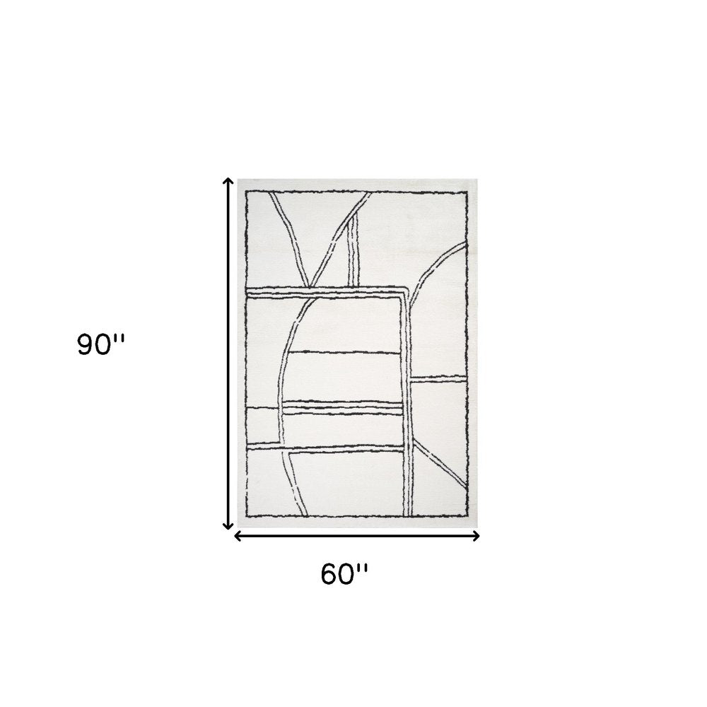 Ivory & Black Geometric Area Rug - 5' x 7' Stain Resistant Polypropylene