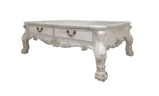 57" Bone Wood Coffee Table With Two Drawers